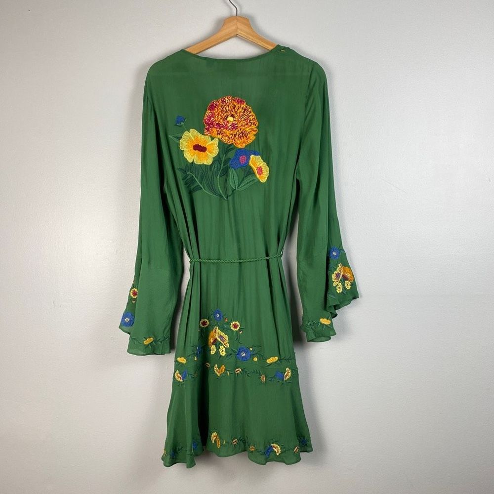 Farm Rio Jessalyn Embroidered Floral Belted Dress Green - Picture 4 of 12